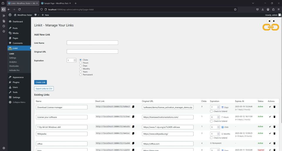 WordPress link expiration plugin